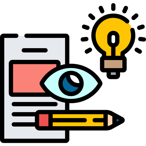 Page, eye, lightbulb, pencil icon